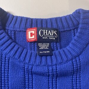 Vintage Chaps Ribbed Knit Cotton Sweater Mens XL Blue Made in Hong Kong